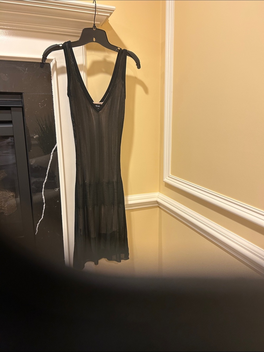 bebe Black Sheer V-Neck Knit dress